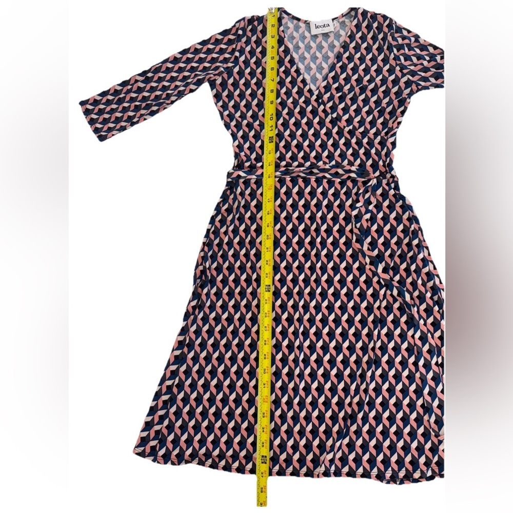 Leota Original Wrap Dress Geometric Handmade In USA navy blush Geometric Sm - Picture 7 of 10